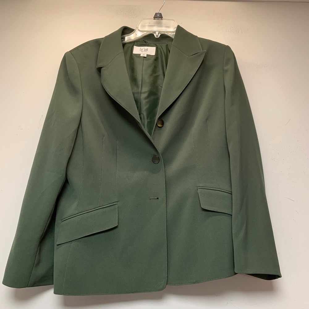 Le Suit Pant Suit Womens 16P Green Excellent Petite Blazer Trousers Set